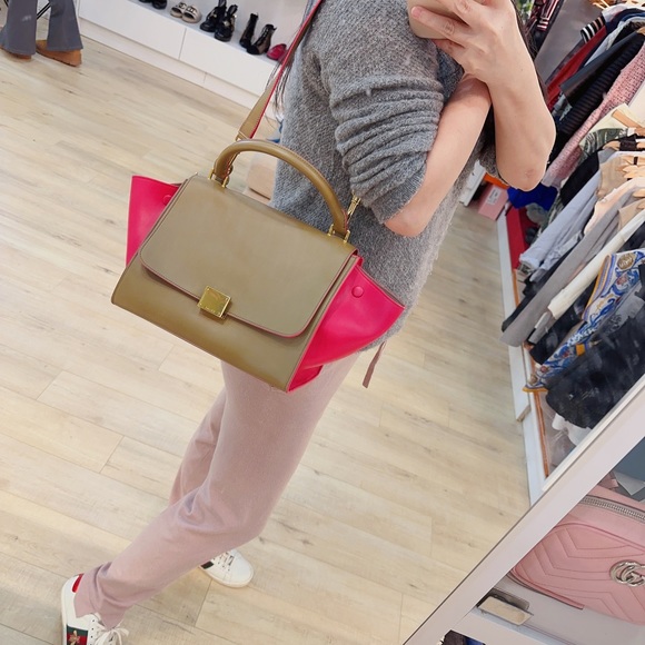 Celine Calfskin Small Trapeze Taupe Fuchsia Bag - Picture 7 of 7